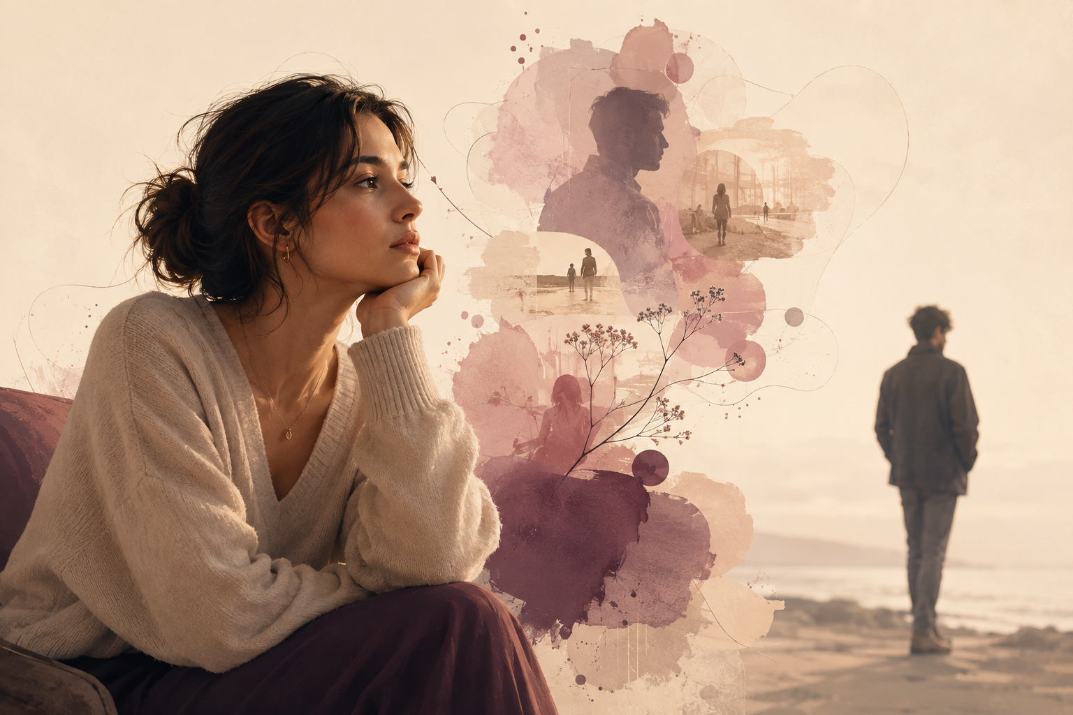 Woman thinking about someone she barely knows and imagining a romantic connection